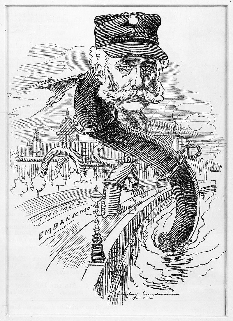 Caricatura de Bazalgette y su obra. Wikimedia Commons